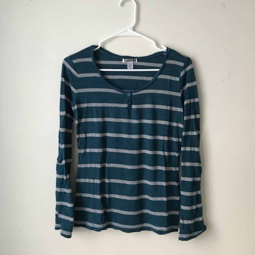 ROXY Striped Blue & Grey Long Sleeve Top